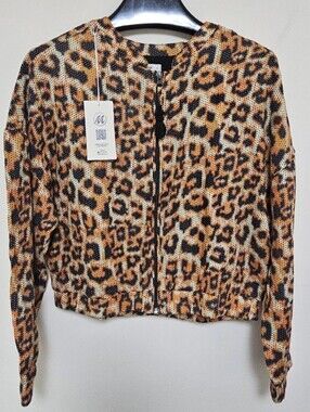 Maaji Leopard Print Linen Crop Jacket Cover Up Women’s Large Boho Resort NWT